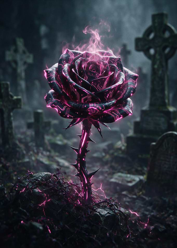 Glowing Cybernetic Rose in Graveyard