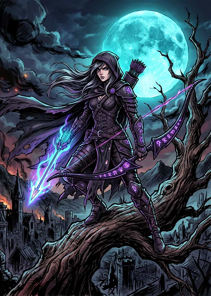Dark Fantasy Archer Under Full Moon
