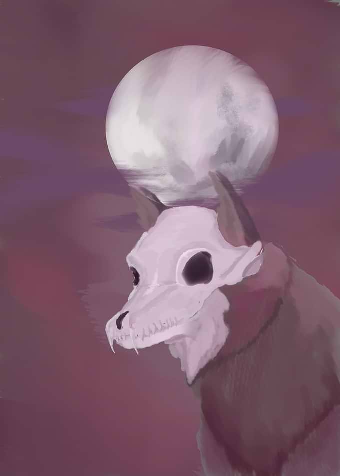Wolf Skull Spirit Under Moon