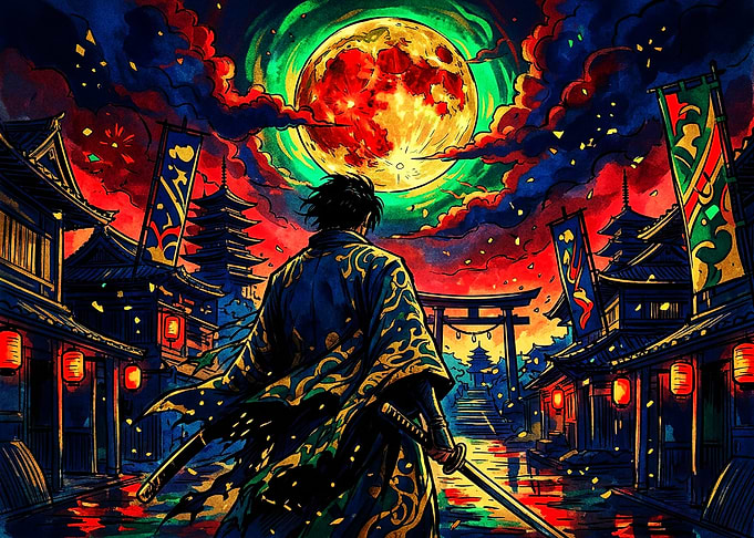 Samurai Under a Blood Moon