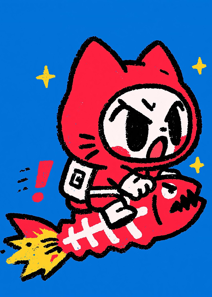 Angry Cat Riding Fish Rocket