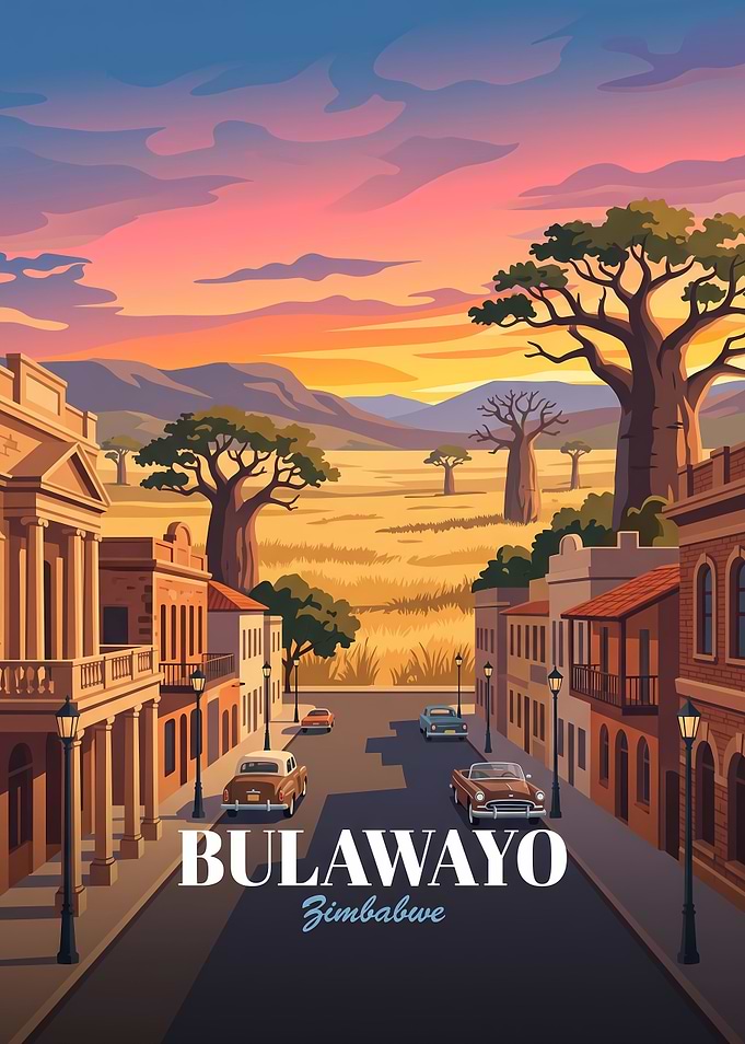 Vintage Travel Poster of Bulawayo Zimbabwe
