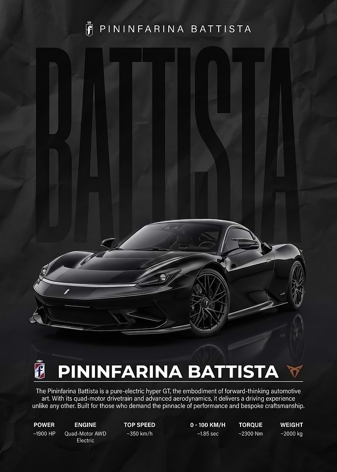 sleek black Pininfarina Battista Hypercar Poster