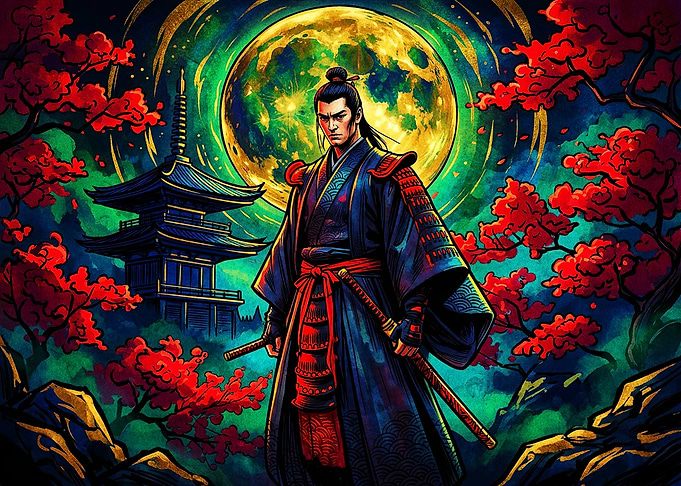 Samurai Warrior Under Full Moon