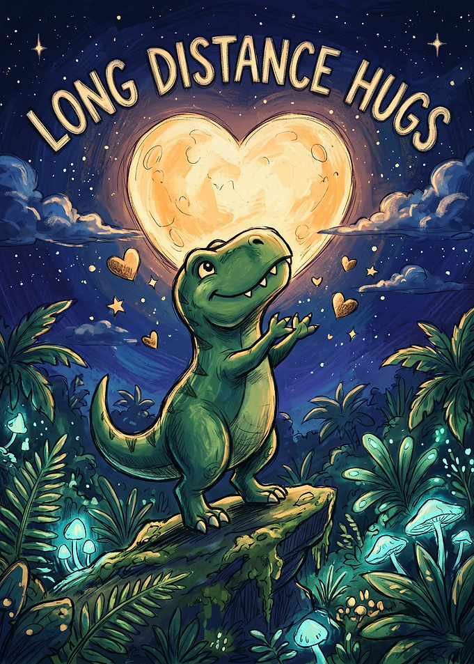 Long Distance Hugs Dinosaur Illustration