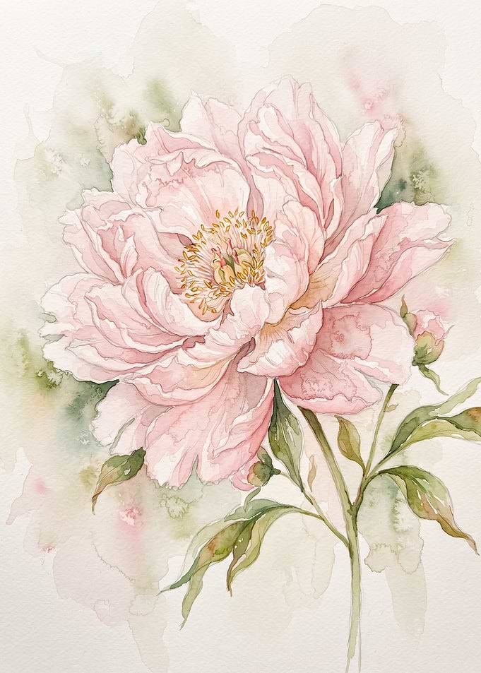 Soft Watercolor Pink Peony Illustration