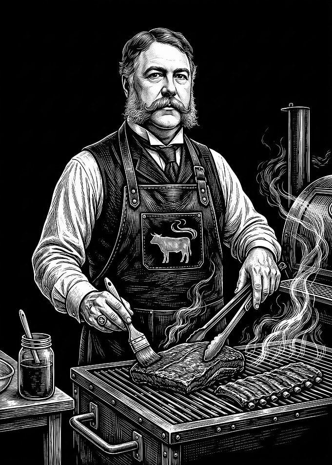 Chester A. Arthur Pitmaster Grilling Ribs