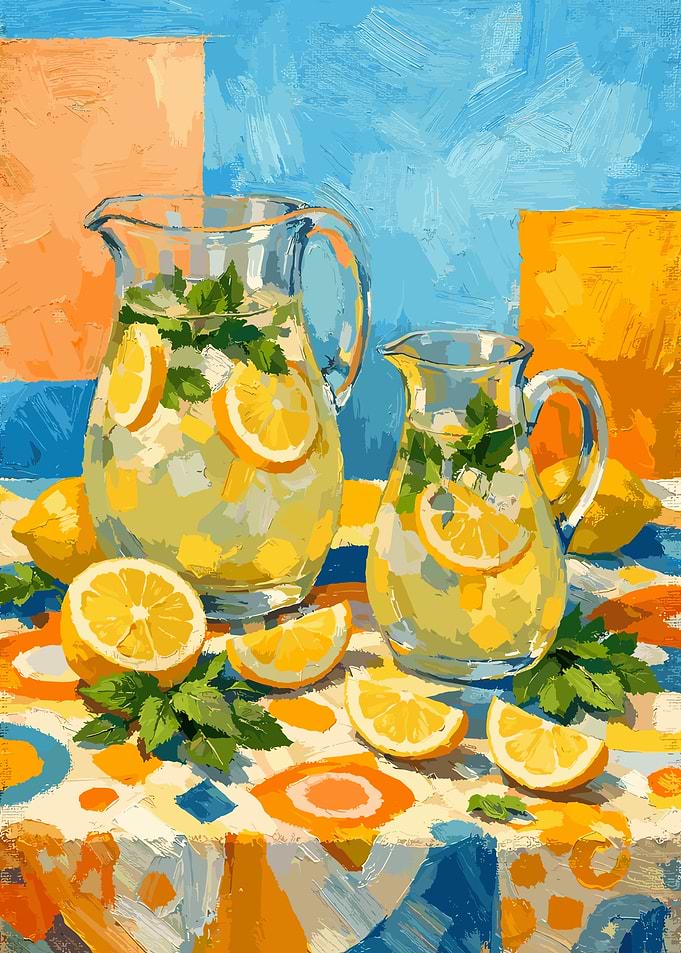 Refreshing Lemonade Pitchers Still Life