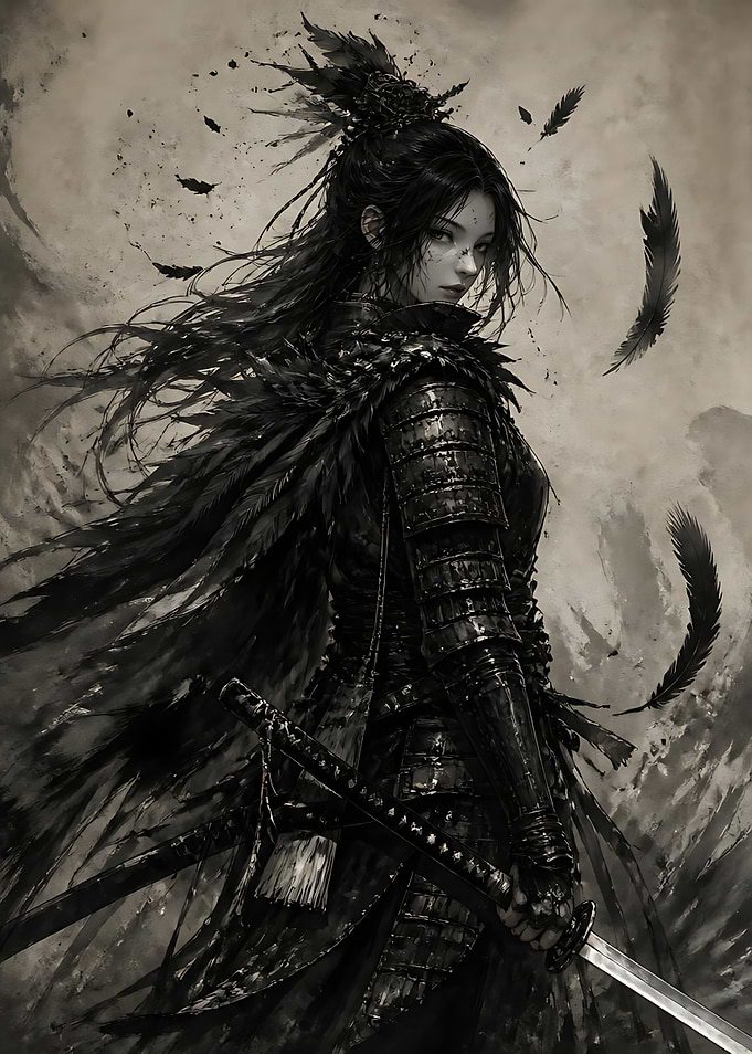 Dark Samurai Warrior with Feathers
