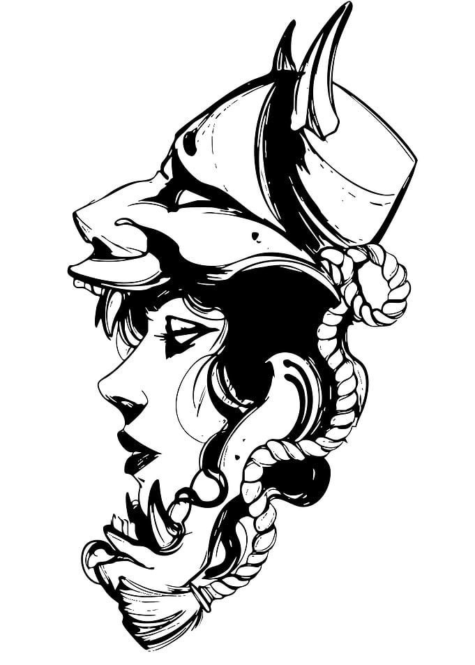 Hannya Mask and Woman Profile Illustration