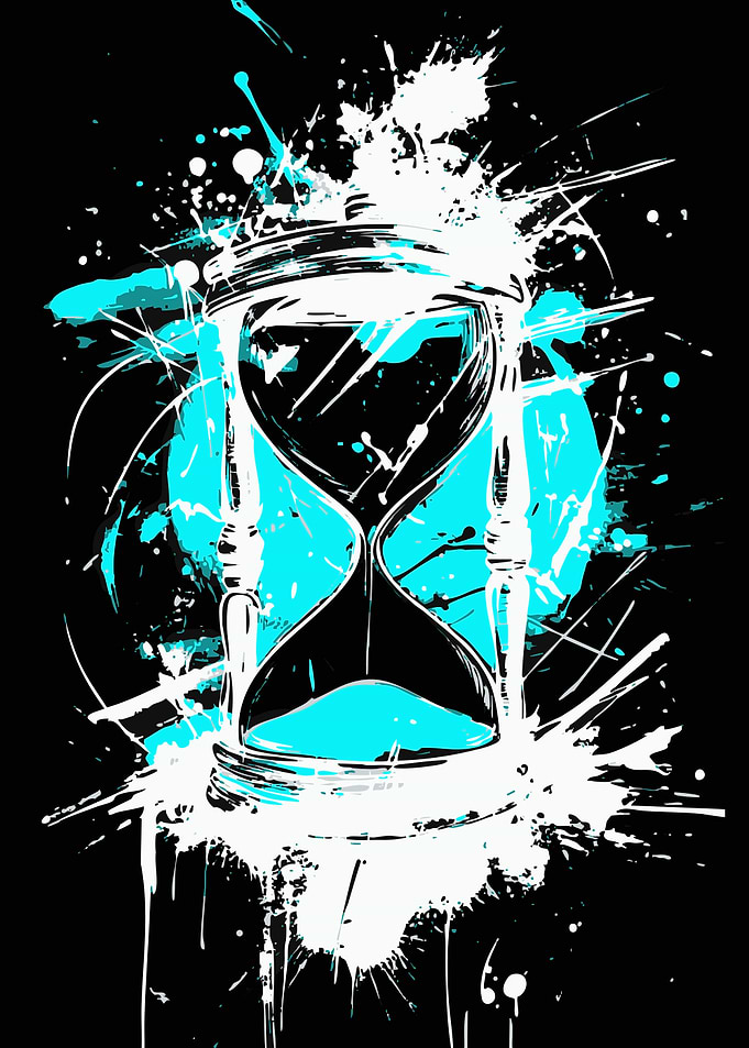 Abstract Hourglass with Cyan Splatter