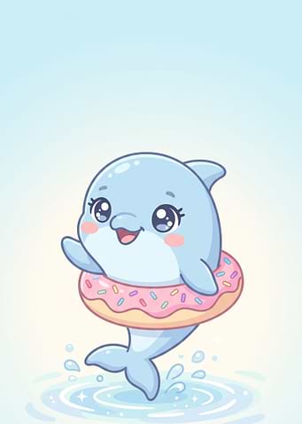 Cute Cartoon Dolphin with Donut Float
