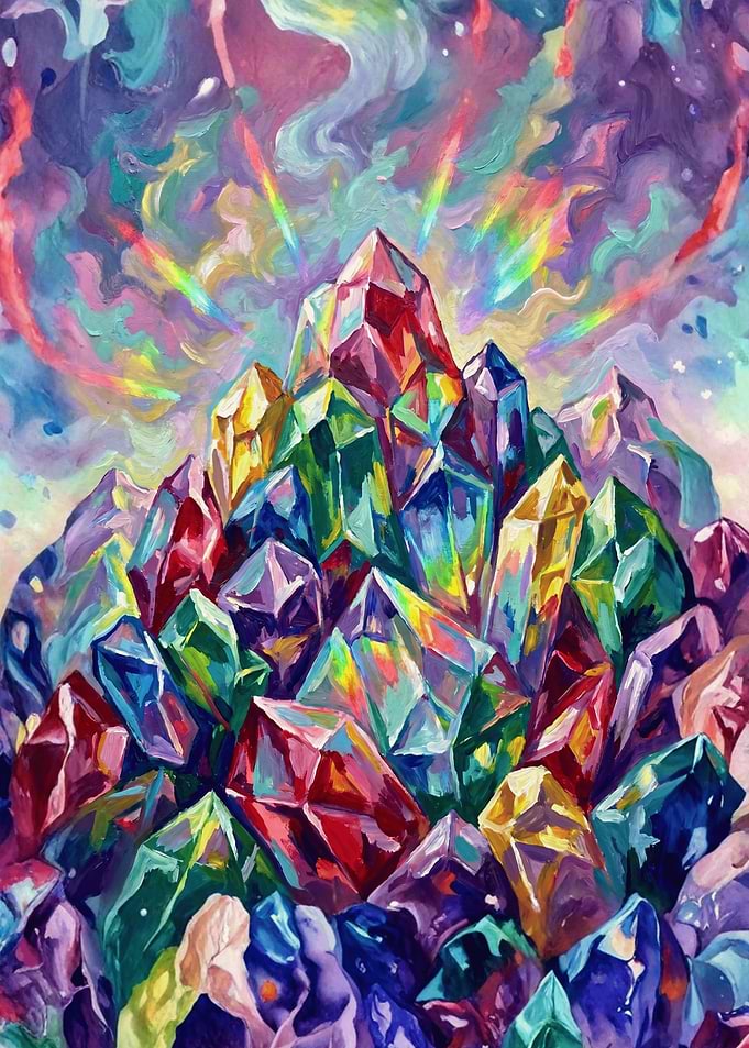 Vibrant Abstract Crystal Mountain Painting