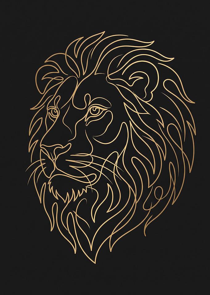 Golden Line Art Lion Portrait