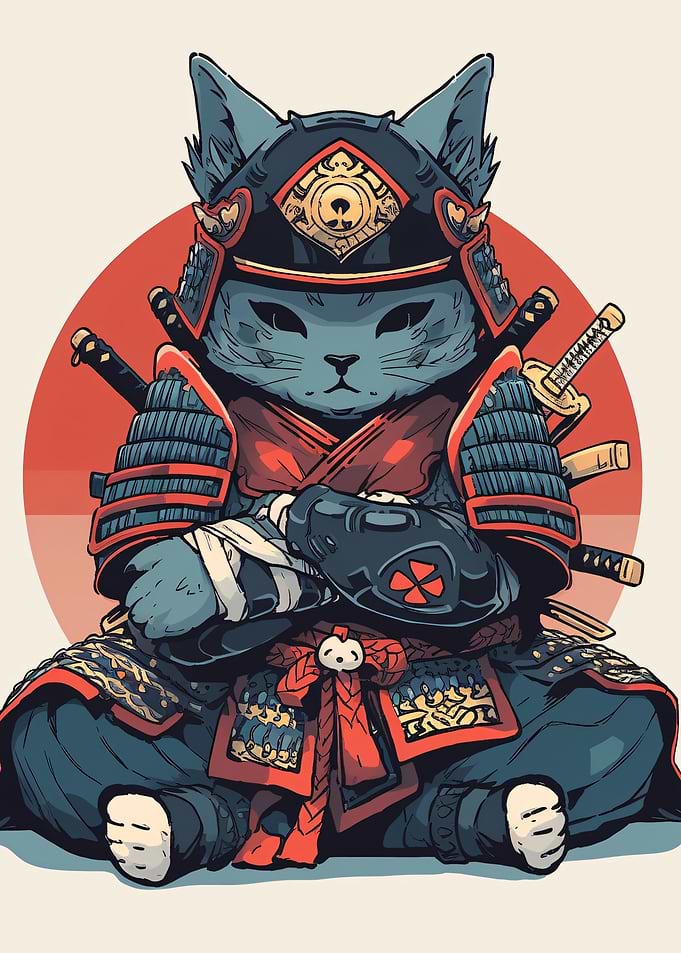Samurai Cat Warrior Illustration