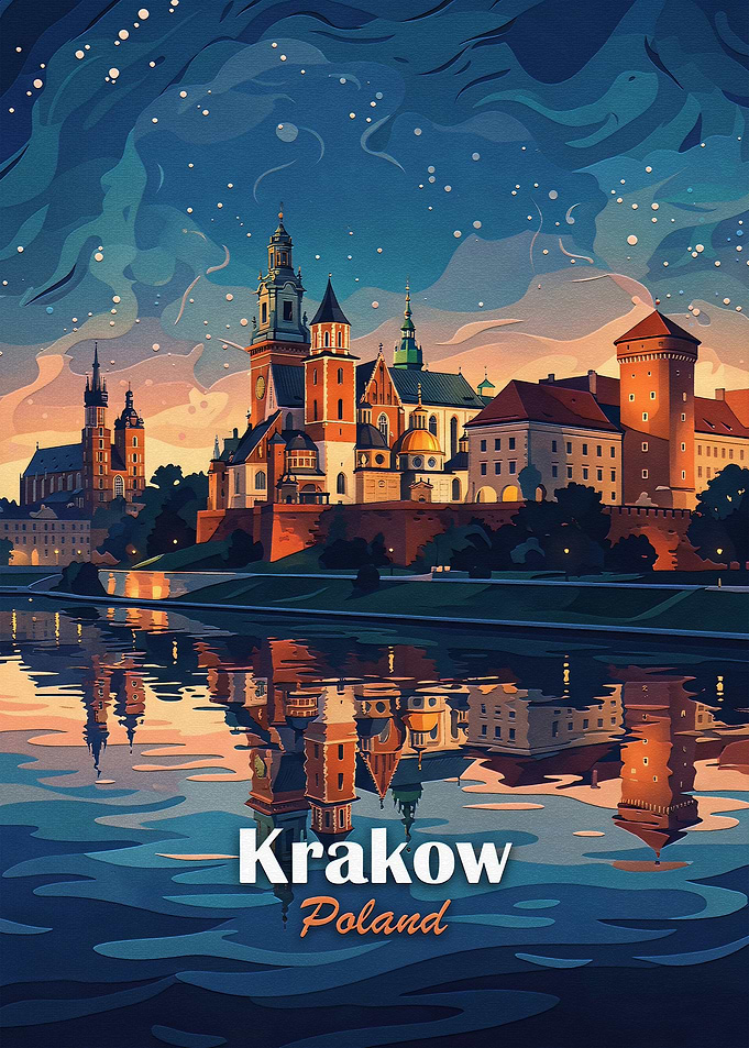 Krakow Poland Wawel Castle Travel Poster