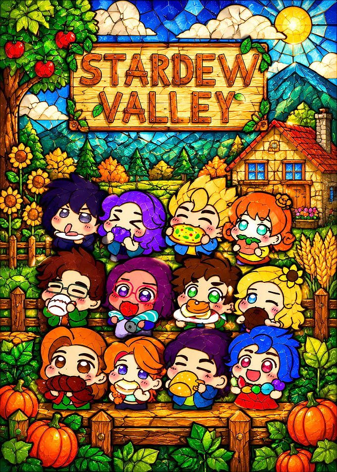 Stardew Valley Chibi Character Stained Glass