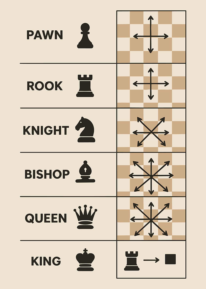 Chess Piece Movement Guide Infographic