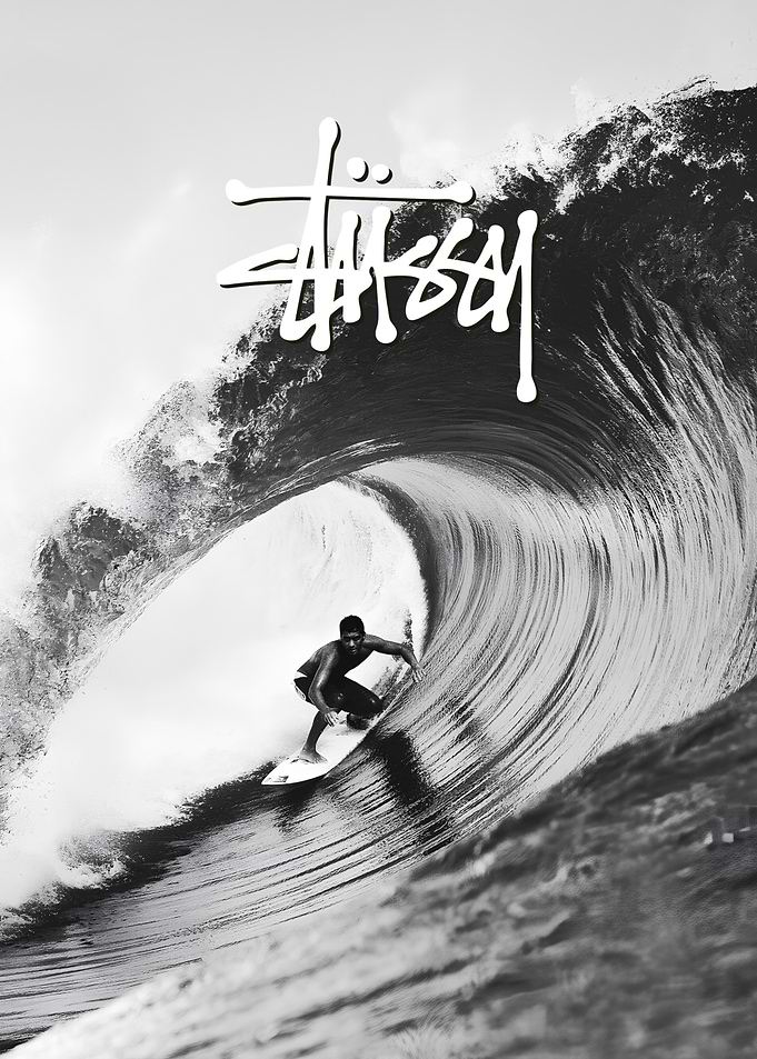 Stüssy Surfing Wave Black and White