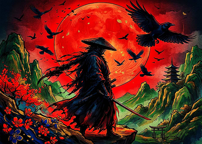 Samurai Under a Blood Red Moon