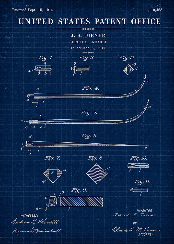 1914 Surgical Needle Patent Blueprint