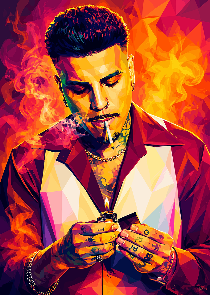 Low Poly Portrait of Smoking Man