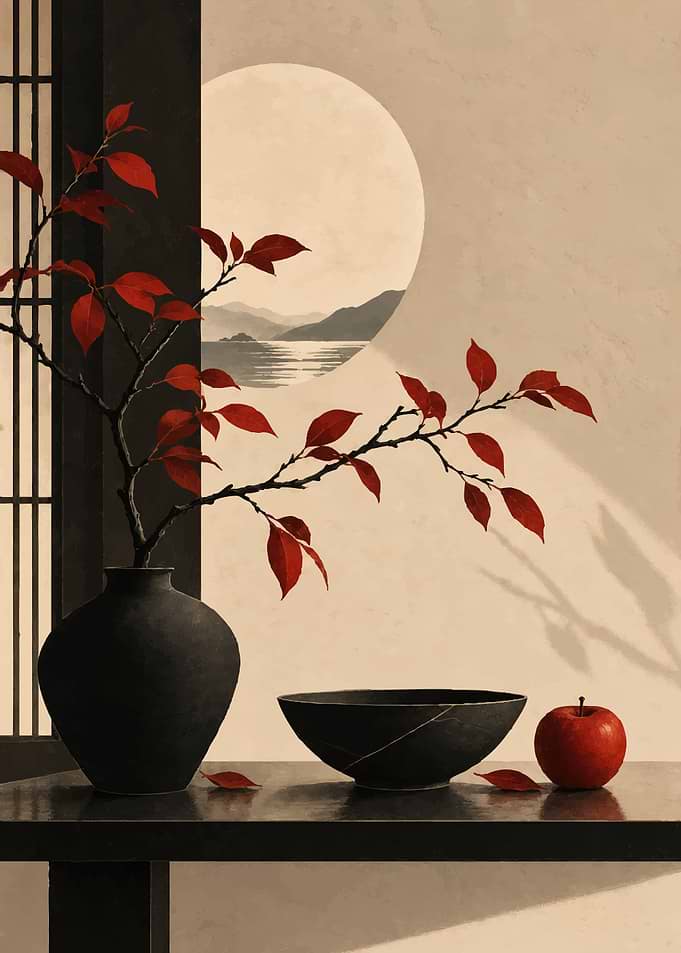 Minimalist Japanese Still Life with Apple