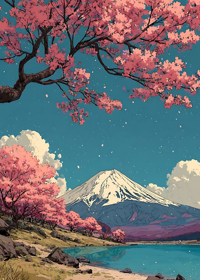 Mount Fuji and Cherry Blossoms