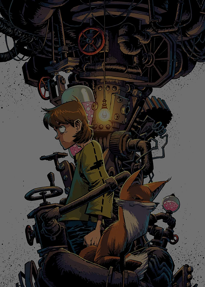 Boy and Fox in Steampunk Machine