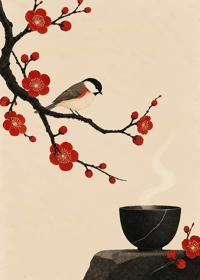 Bird on Plum Branch with Kintsugi