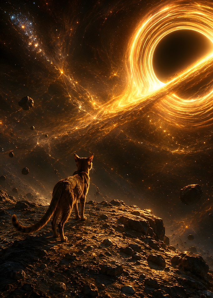 Cat Watching a Glowing Black Hole
