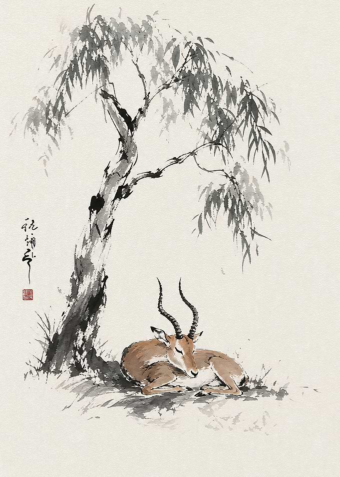 Impala Resting Under a Willow Tree
