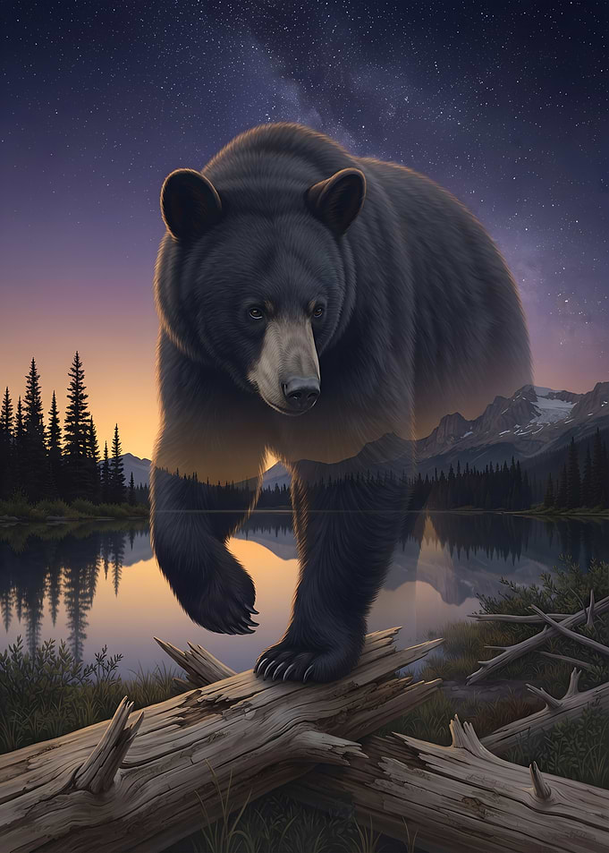 Double Exposure Black Bear Landscape Nature