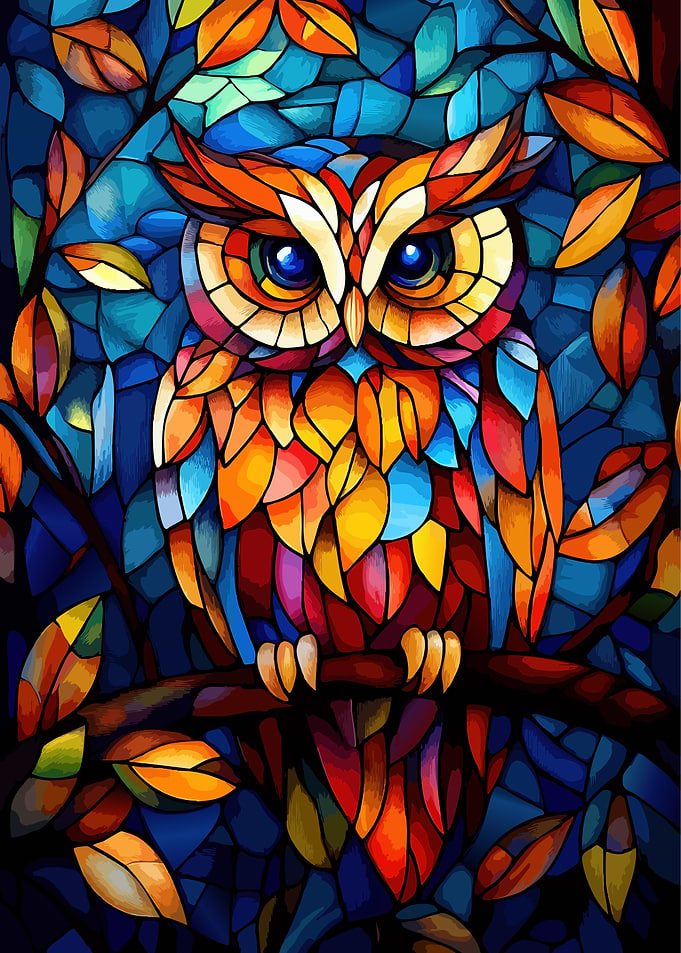 Stained Glass Colorful Owl Art