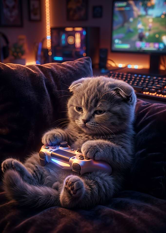 Cute Kitten Playing Video Games