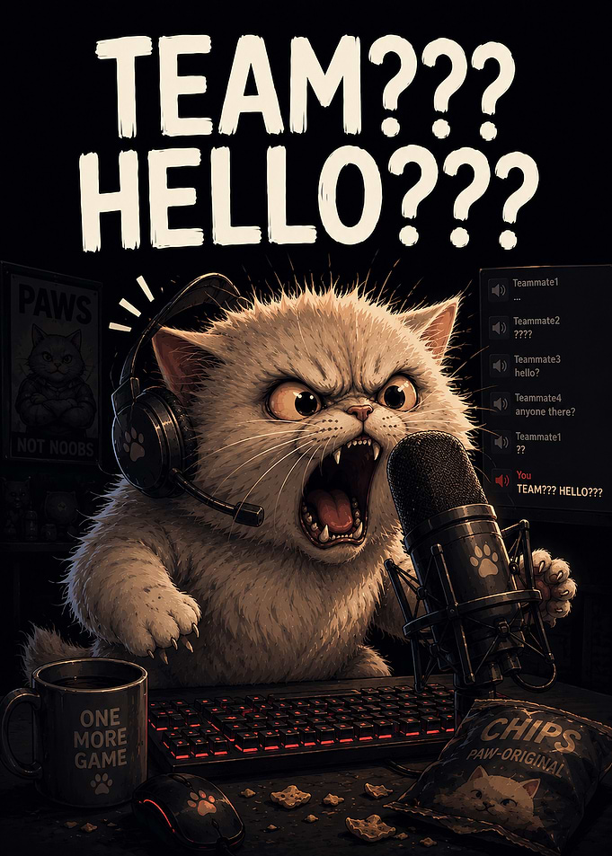 Angry Gamer Cat Yelling at Team