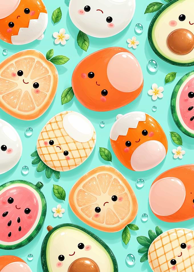 Preppy Cute Kawaii Fruit Pattern Illustration