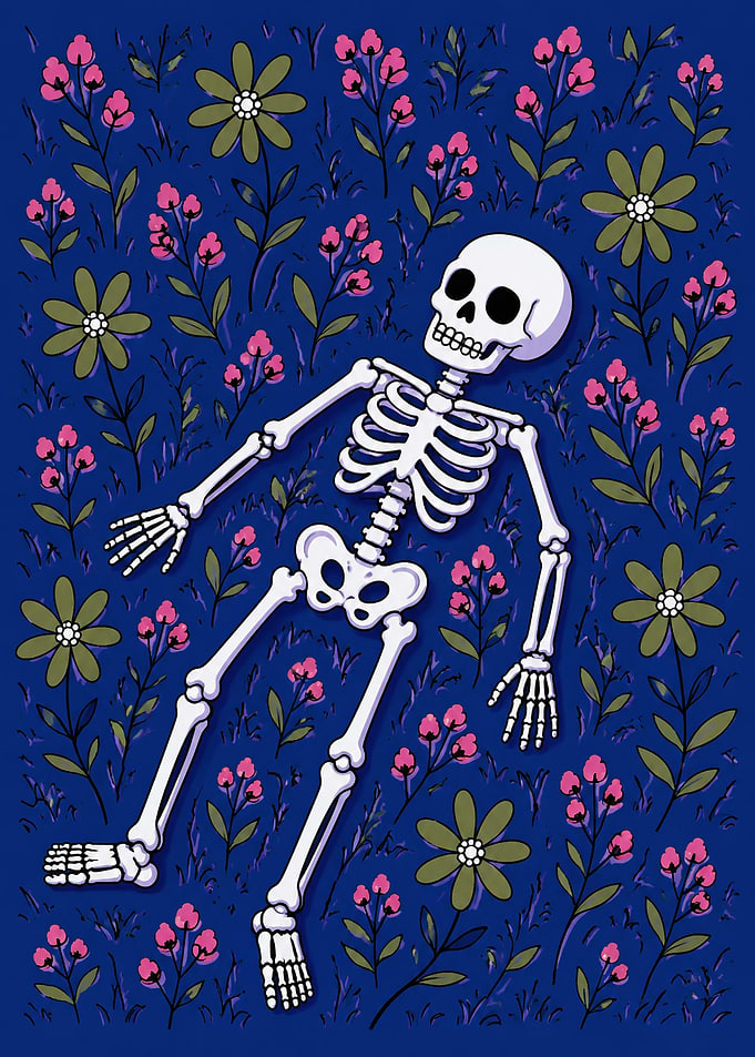 Skeleton Resting in Floral Field