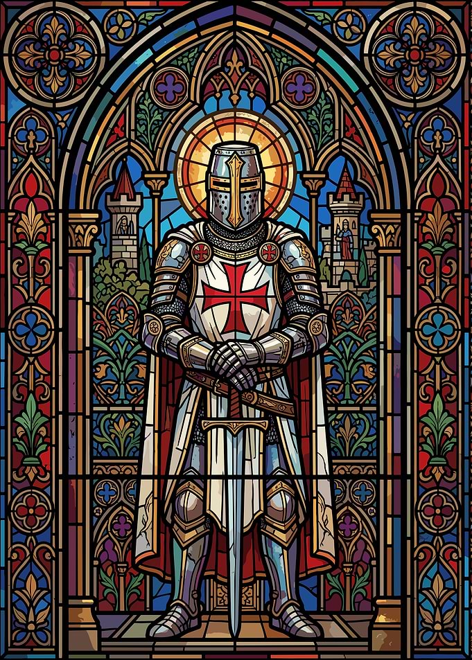 Stained Glass Crusader Knight