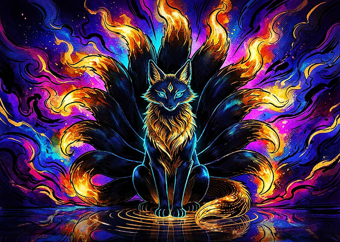 Nine-Tailed Fox in Neon Flames