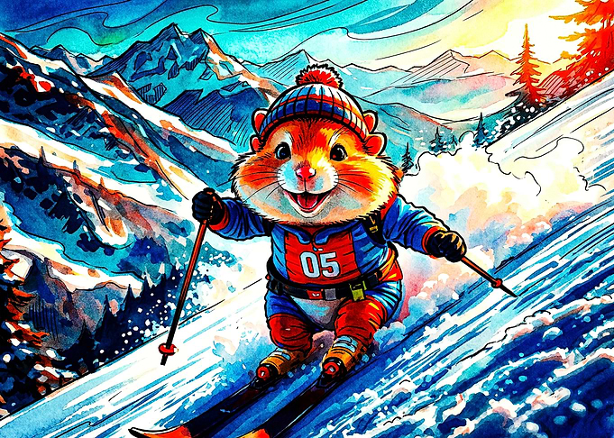 Cute Hamster Skiing Down Mountain