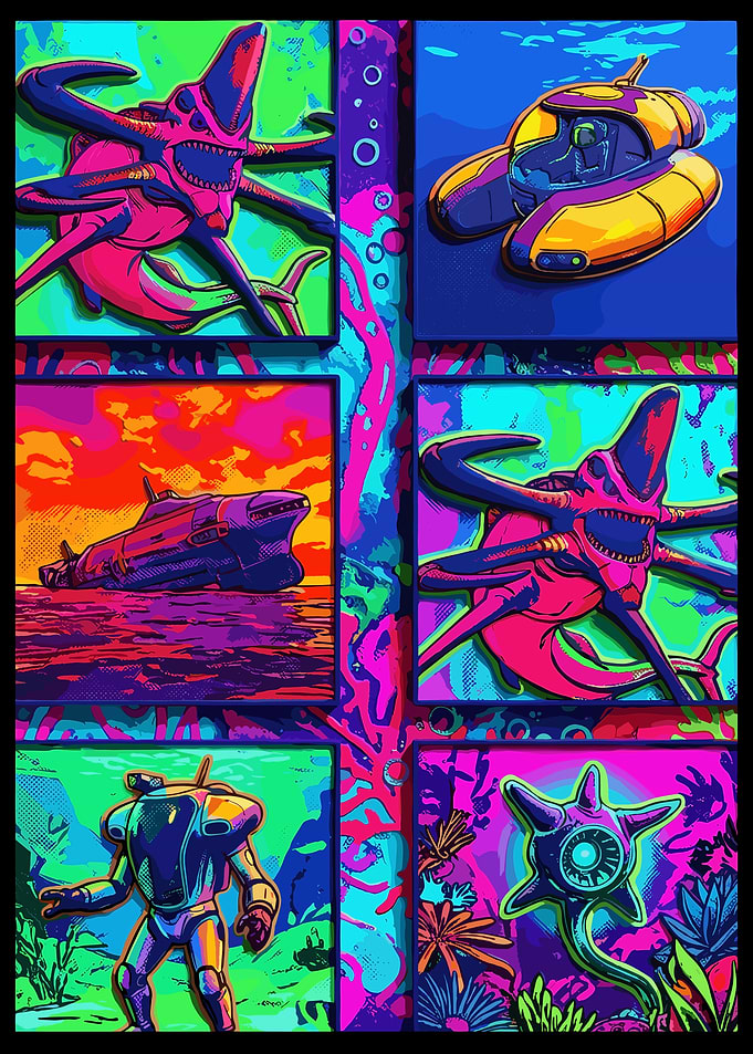 Subnautica Neon Pop Art Collage
