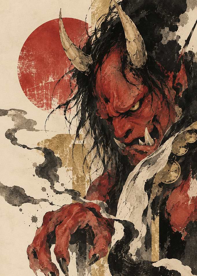 Red Oni Demon Japanese Art