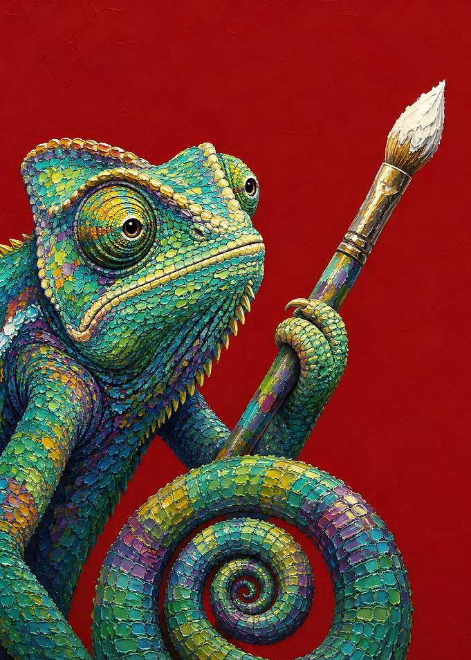 Chameleon Artist Holding Paintbrush