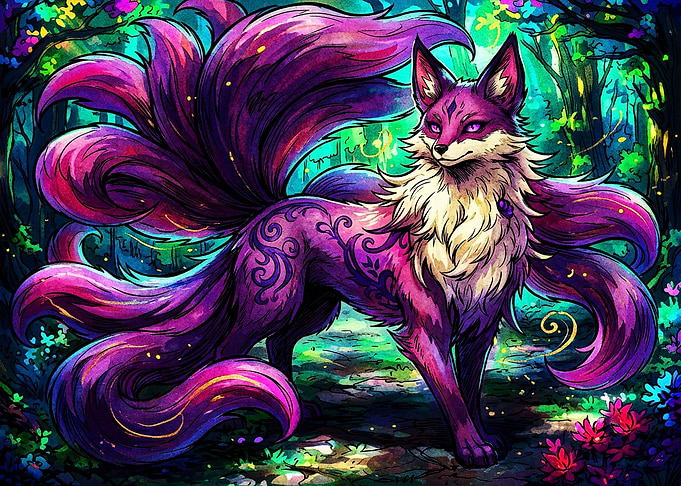 Mystical Nine-Tailed Kitsune Fox
