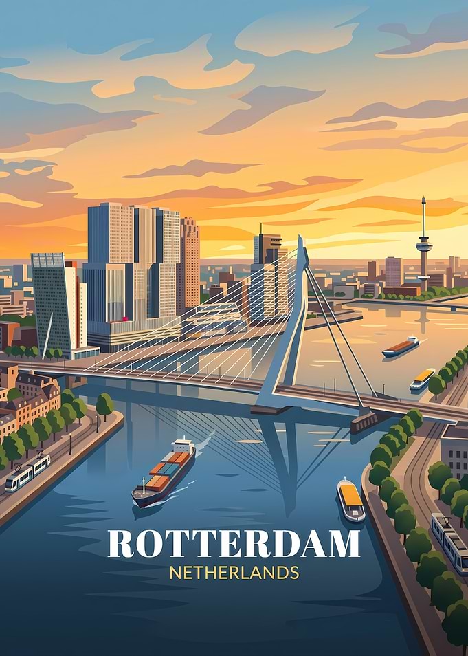 Rotterdam Netherlands Cityscape Travel Poster