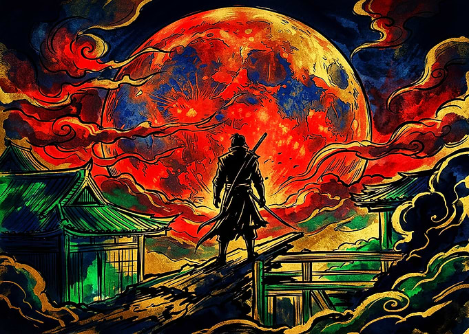 Samurai Under a Blood Red Moon