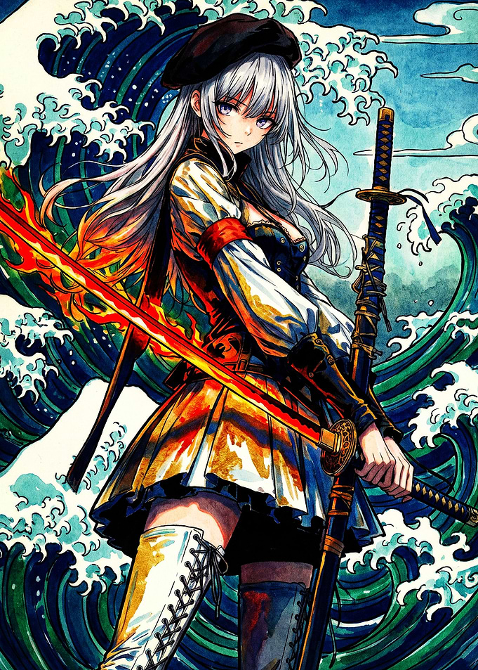 Anime Girl with Flaming Katana
