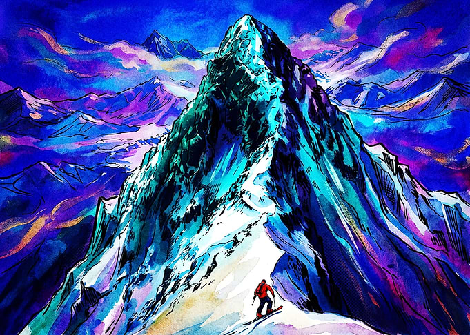 Skier on a Vibrant Mountain Peak