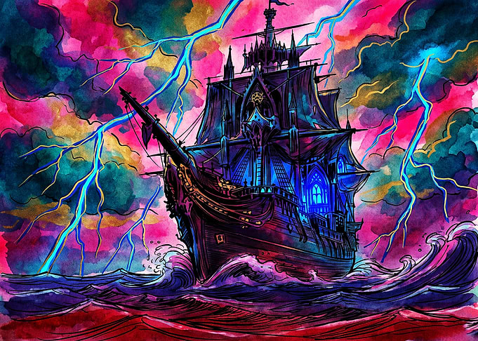 Gothic Ghost Ship in Stormy Seas